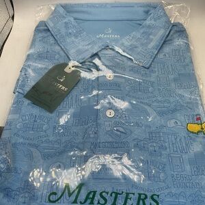 Masters Tech - Short Sleeve Polo Golf Shirt - Light Blue Graphic Design - Sz XL